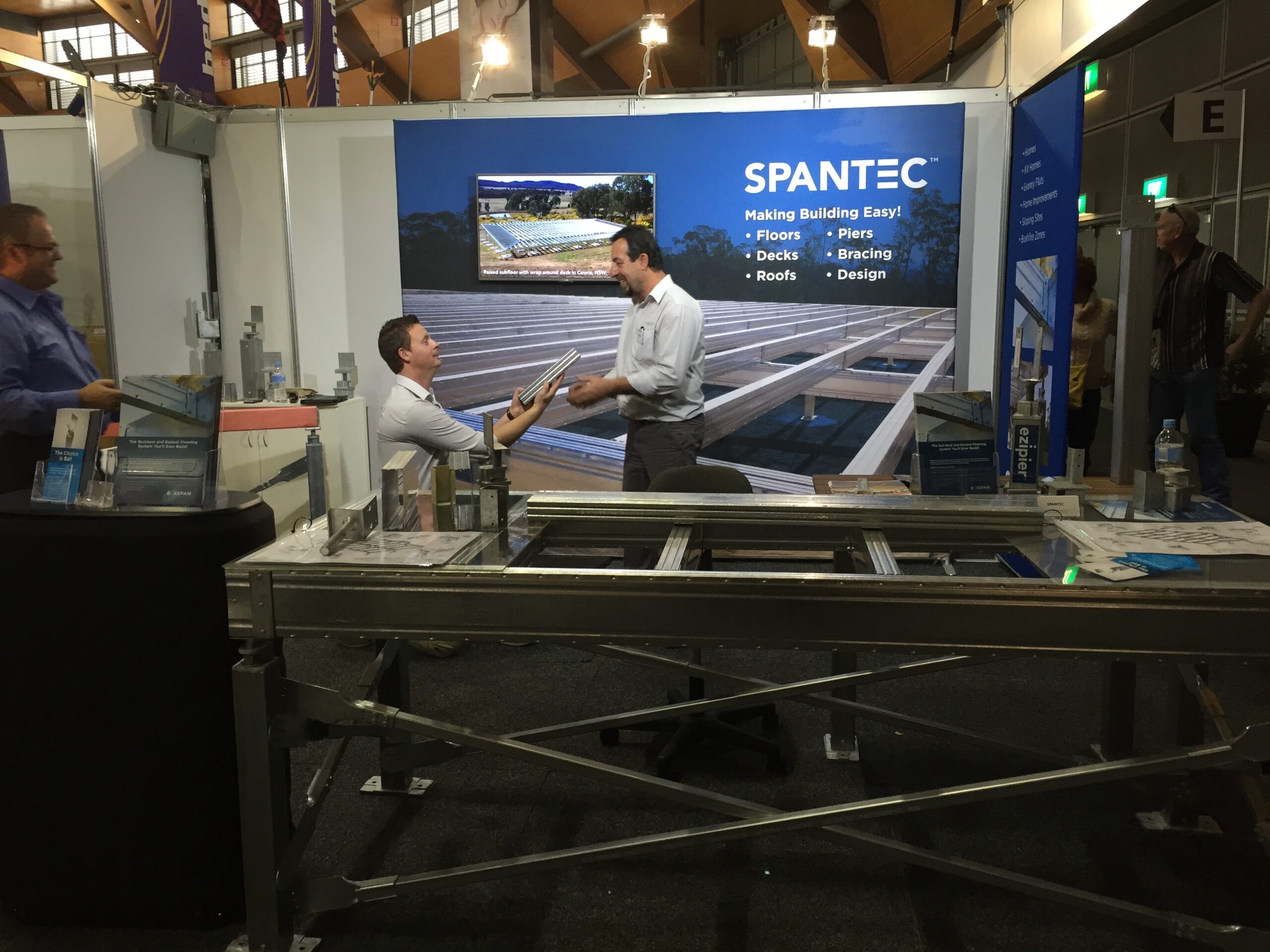 Salespeople Steve Targonski and Frank Paolucci at the Spantec stand which is a at trade shows across Australia total tool