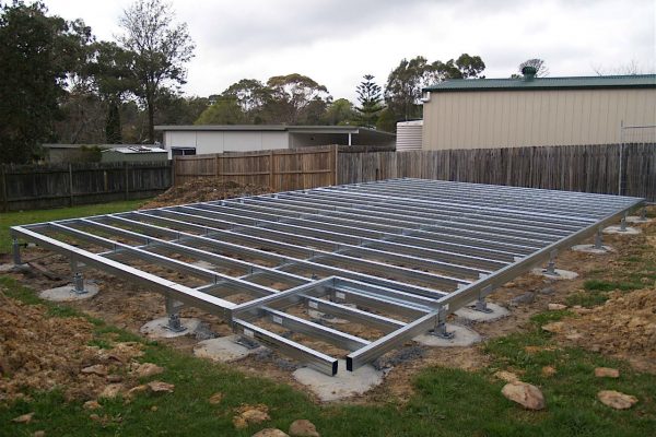 Boxspan steel bearers and joists floor frame for a granny flat in a suburban backyard