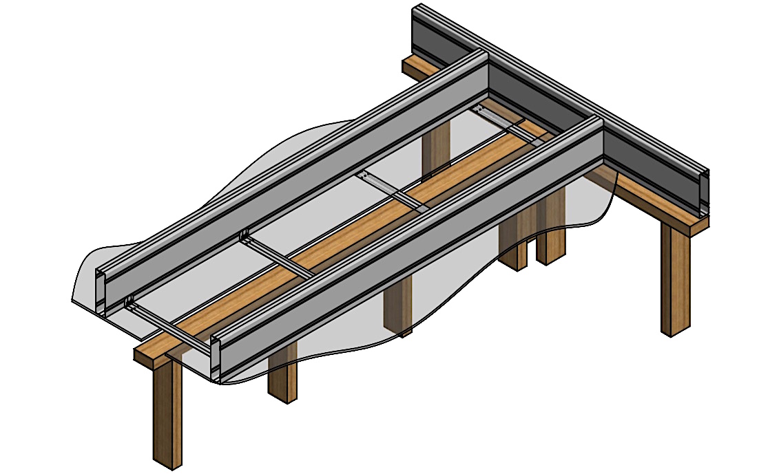 Drawing illustrating installation of ceiling trimmers beneath a Boxspan steel upper floor framing system