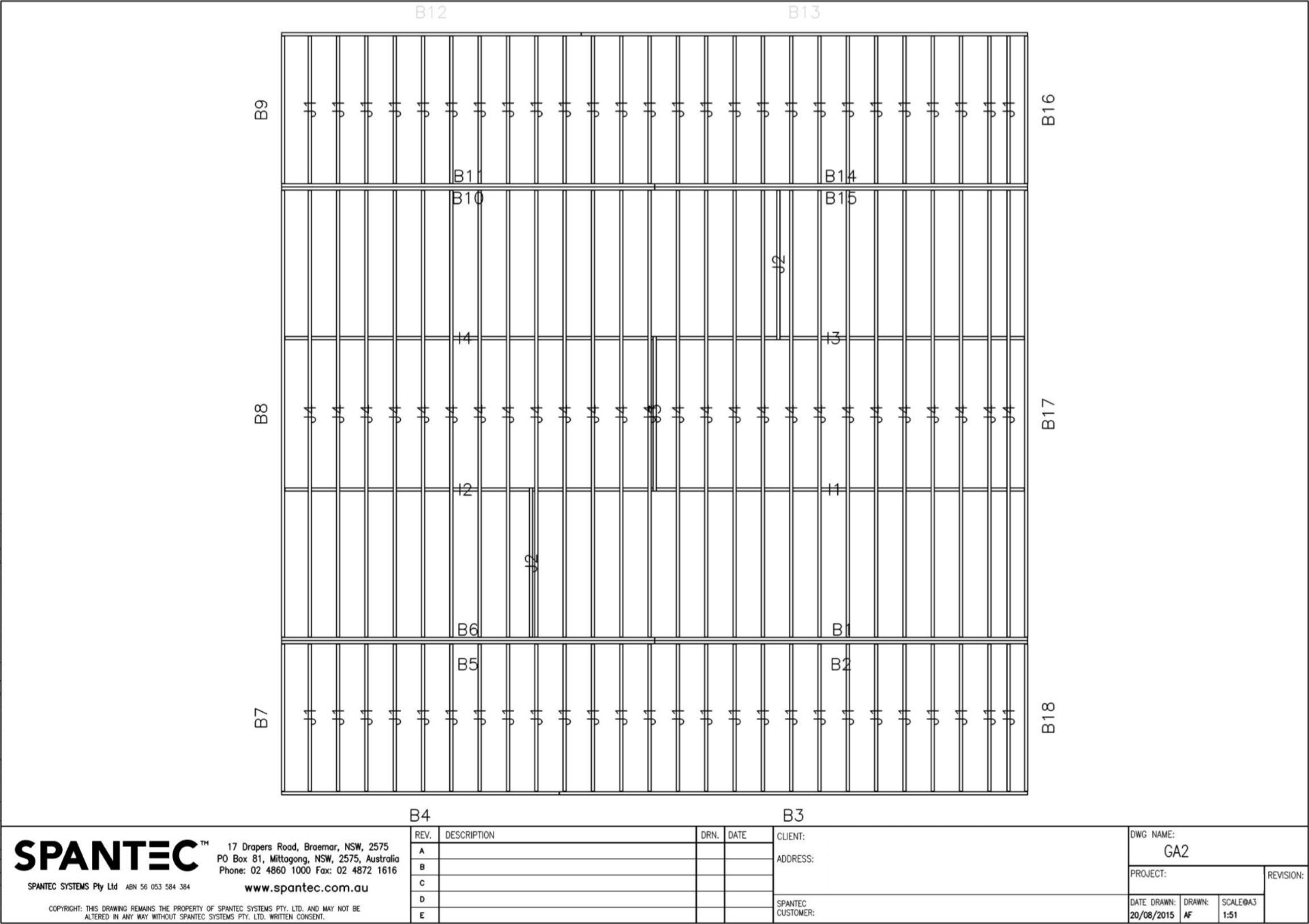 Example of a Floor Joist Layout drawing produced using CAD drafting software