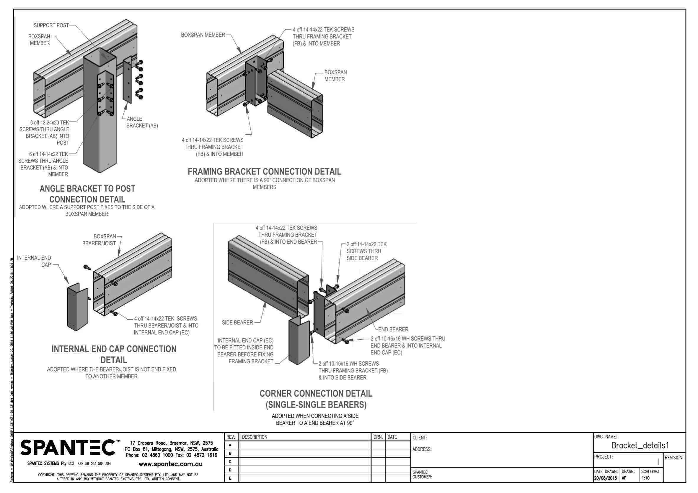 Bracket connection detail drawing for steelfloors AB100 AB150 AB200 AB250 FB100 FB150 FB200 FB250 IEC100 IEC150 IEC200 IEC250 CB100 CB150 CB200 CB250
