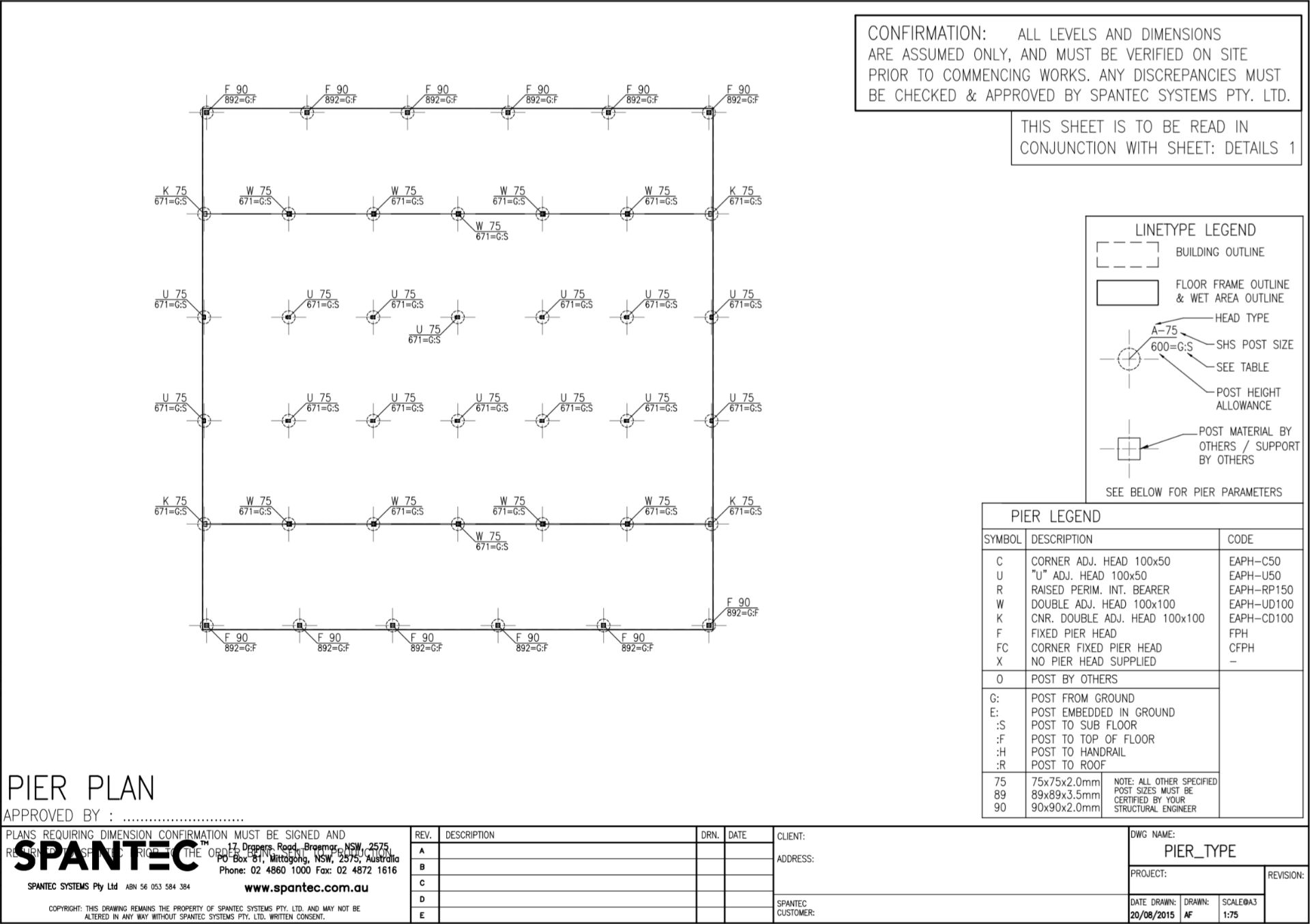 Example of a Pier Plan drawing produced using CAD drafting software
