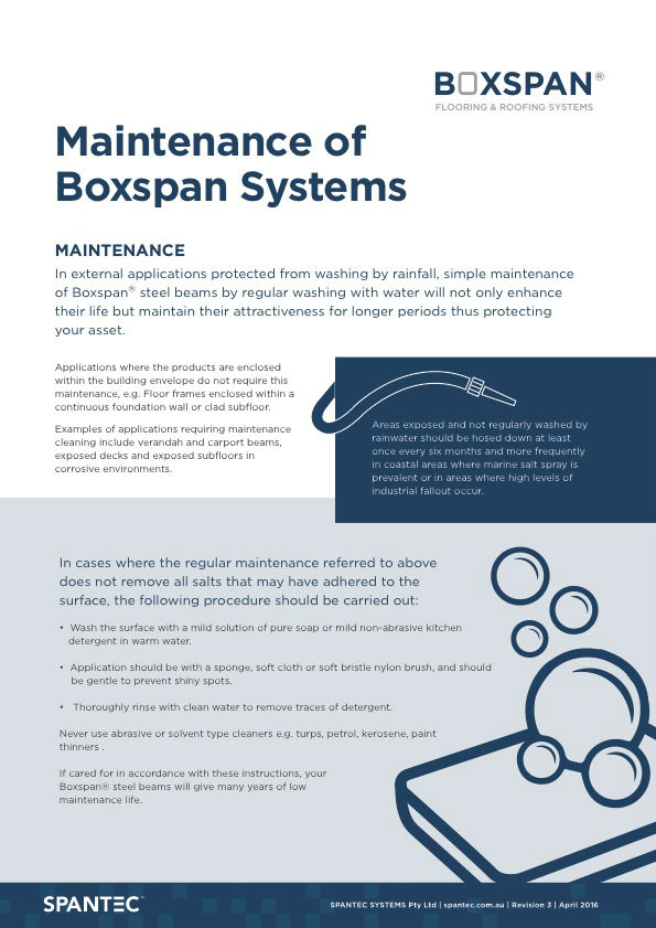 Fact sheet for the maintenance of Boxspan steelfloors