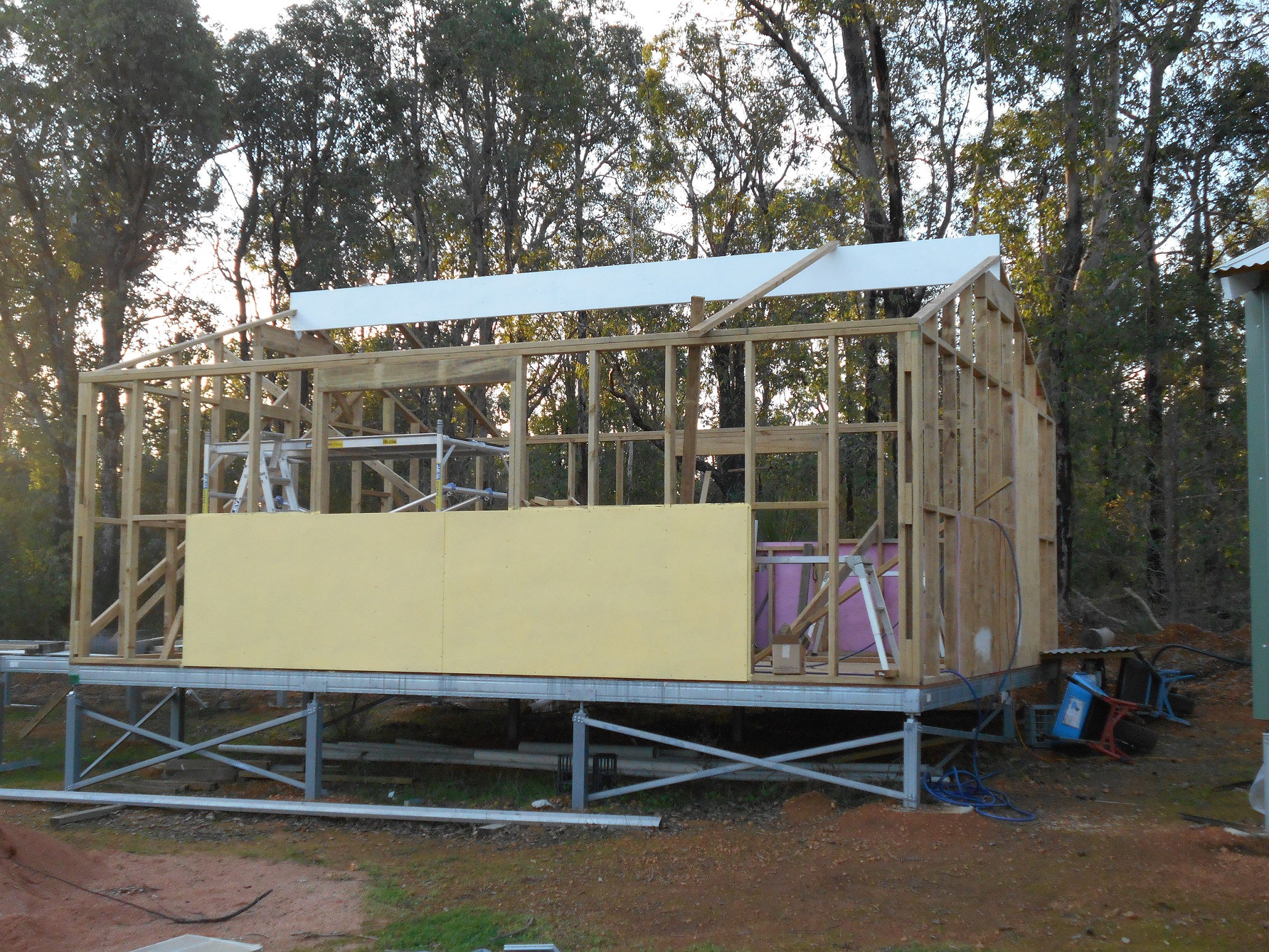 Timber wall and roof frame on Boxspan steel floor frame