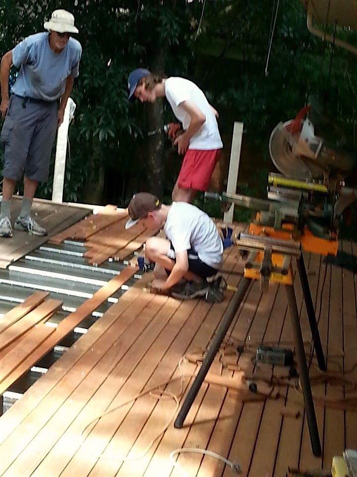 A family project installing decking boards over the Boxspan deck frame