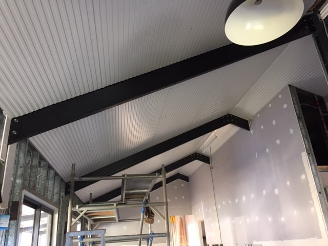 Exposed powder coated steel Boxspan beam rafters