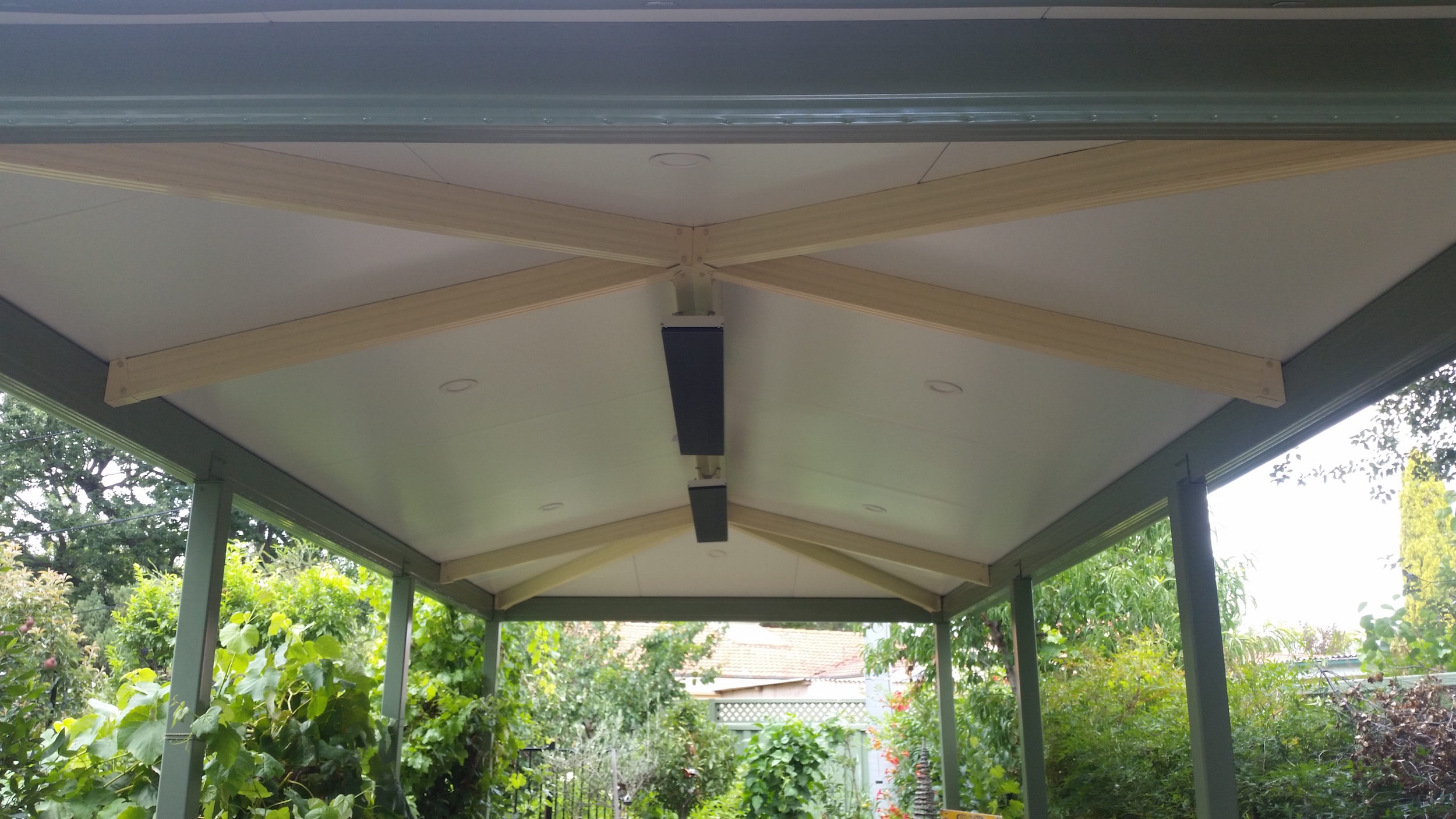 Hipped roof pergola awning