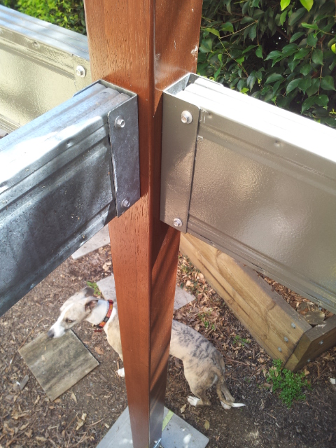 Bearers attach to timber verandah supporting posts with framing brackets